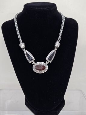 Brighton Silver Necklace with Black and Brown